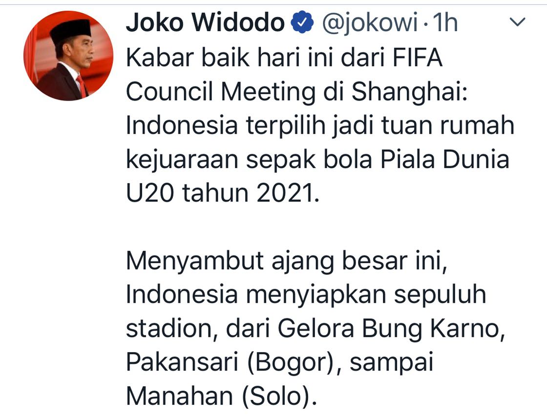 Kegembiraan Presiden Jokowi tercermin dari akun Twitter @Jokowi