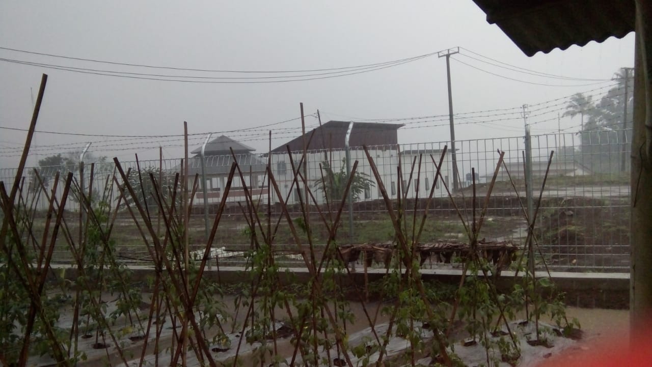Cuaca hujan deras di sekitar Bendungan Ciawi, Bogor. (P. Elya)